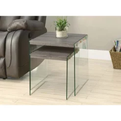 Nesting table - 2pcs set / dark taupe / tempered glass - Monarch