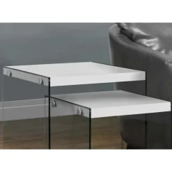 Nesting table - 2pcs set / glossy white / tempered glass - Monarch