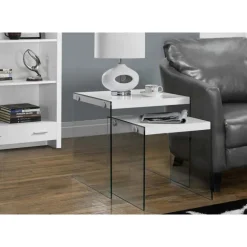 Nesting table - 2pcs set / glossy white / tempered glass - Monarch