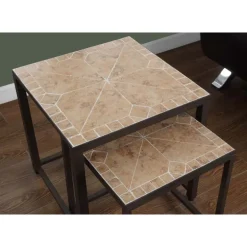 Nesting table - 2pcs set / terracotta tile top / brown - Monarch