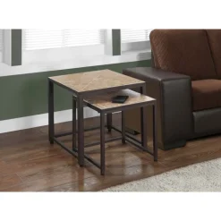 Nesting table - 2pcs set / terracotta tile top / brown - Monarch