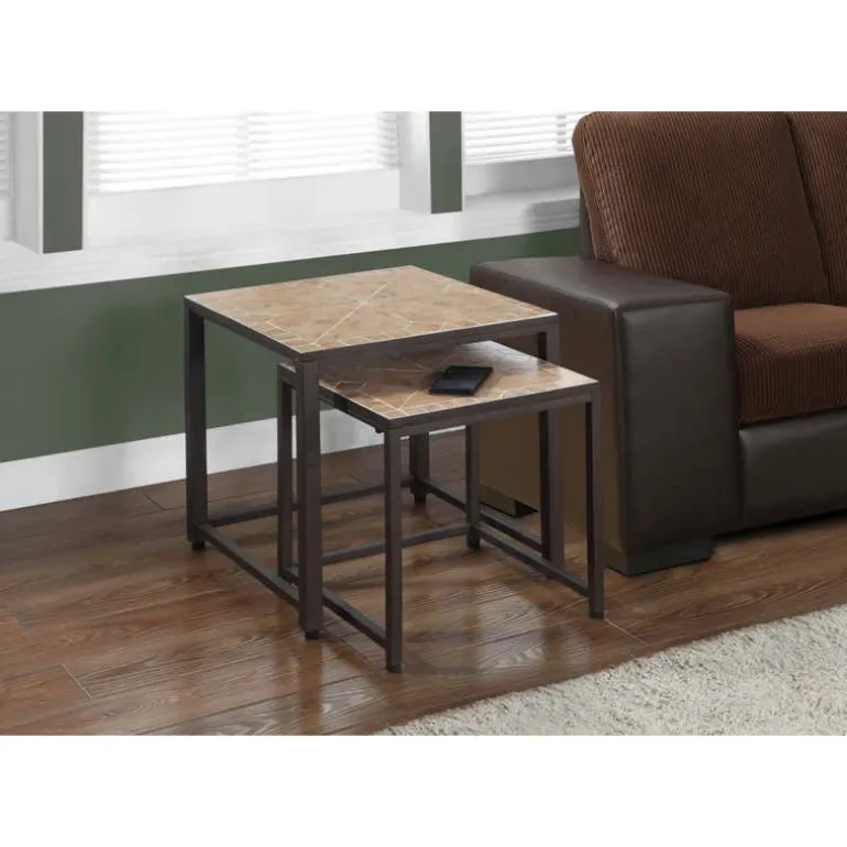 Nesting table - 2pcs set / terracotta tile top / brown - Monarch