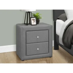 Nightstand - upholstered / 2 storage drawers - 21"h - grey linen-look - Monarch
