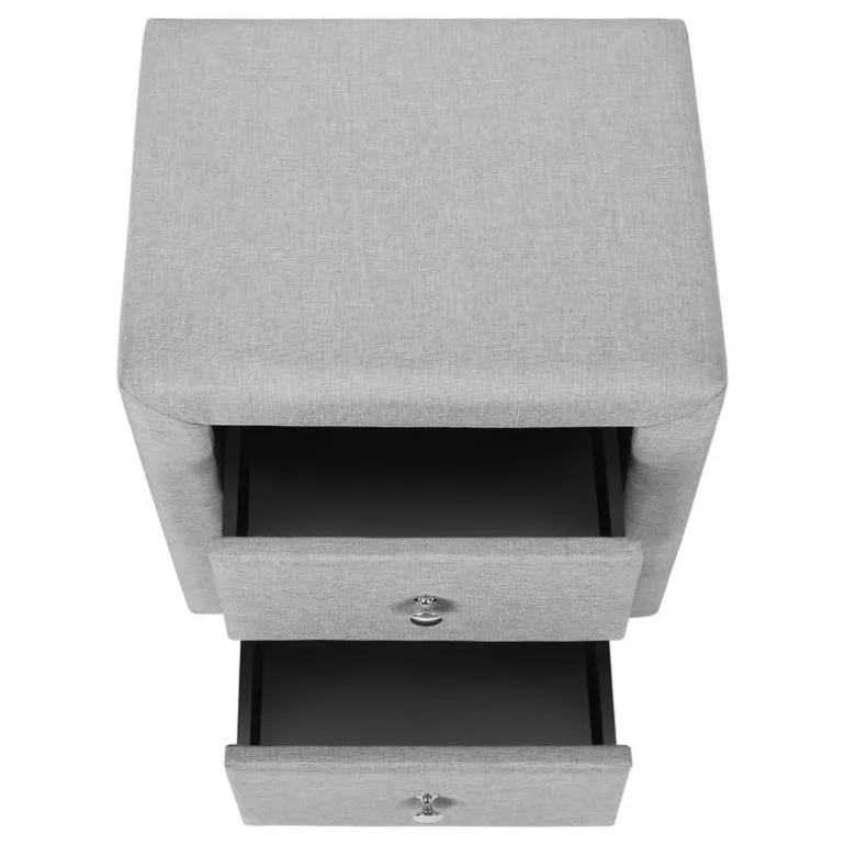 Nightstand - upholstered / 2 storage drawers - 21"h - grey linen-look - Monarch