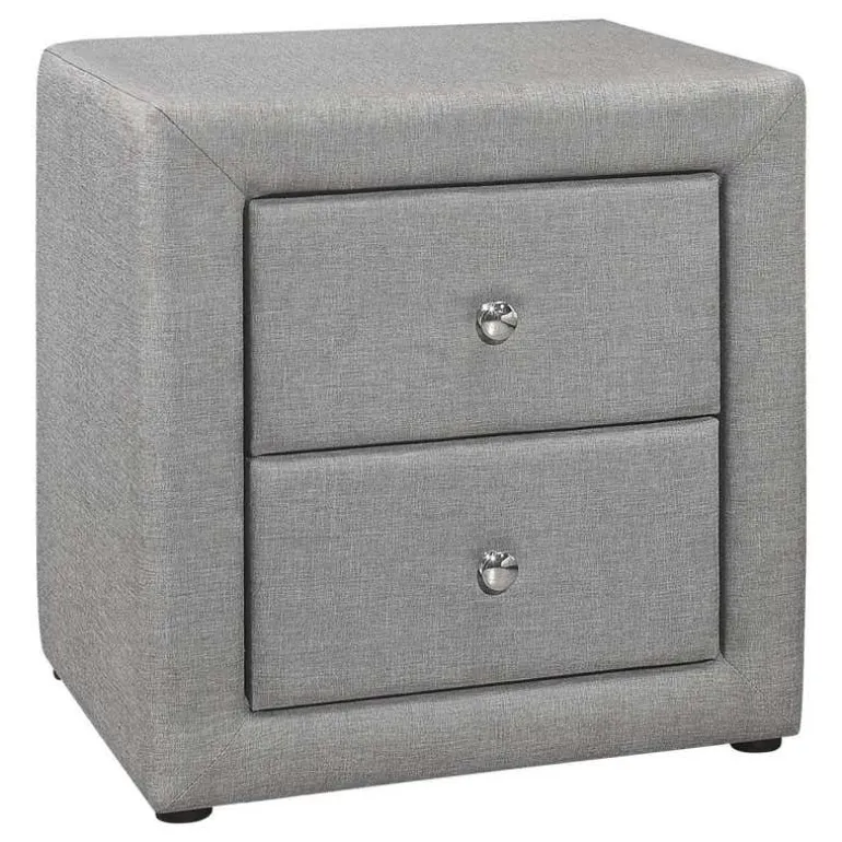 Nightstand - upholstered / 2 storage drawers - 21"h - grey linen-look - Monarch
