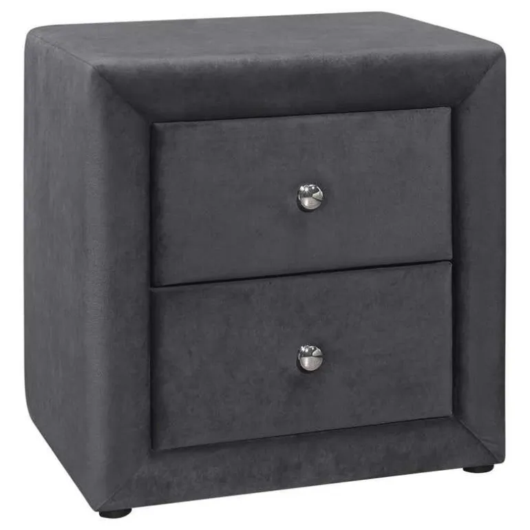 Nightstand - upholstered / 2 storage drawers - 21"h - dark grey velvet - Monarch