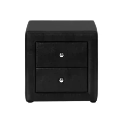 Nightstand - upholstered / 2 storage drawers - 21"h - black leather-look - Monarch