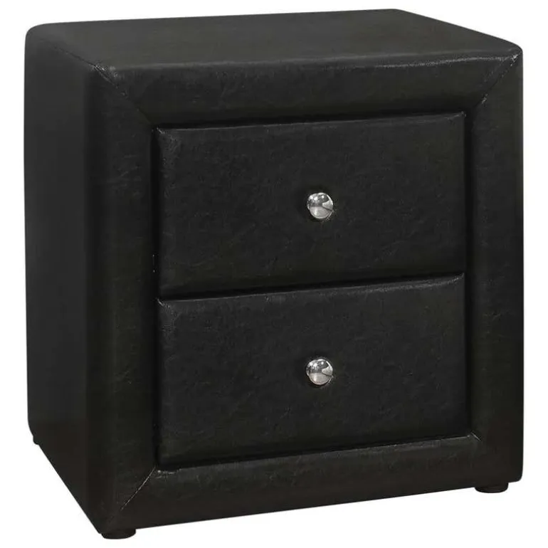 Nightstand - upholstered / 2 storage drawers - 21"h - black leather-look - Monarch