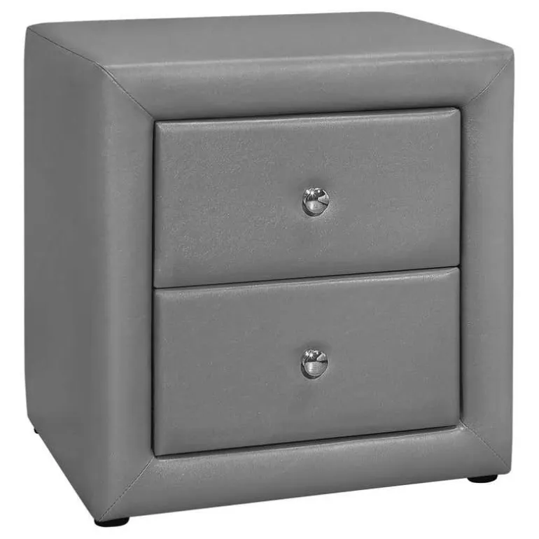 Nightstand - upholstered / 2 storage drawers - 21"h - grey leather-look - Monarch