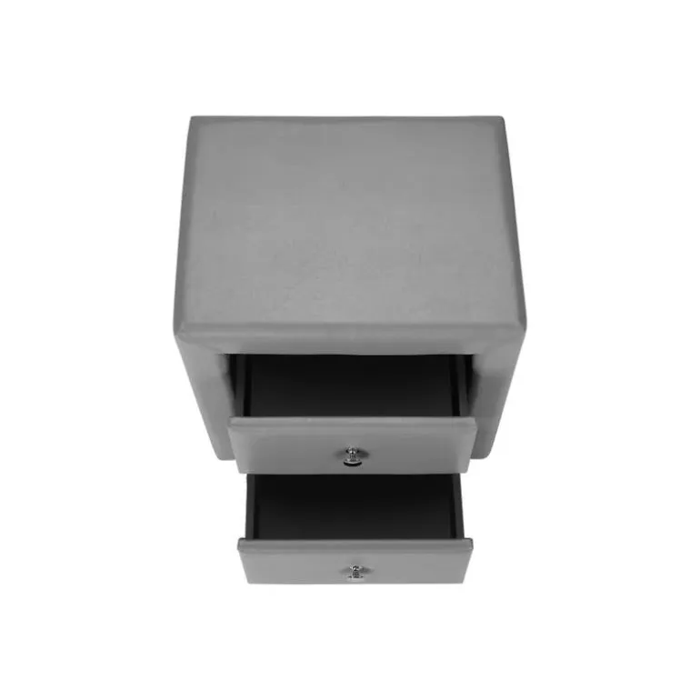 Nightstand - upholstered / 2 storage drawers - 21"h - grey leather-look - Monarch