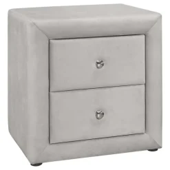 Nightstand - upholstered / 2 storage drawers - 21"h - light grey velvet - Monarch