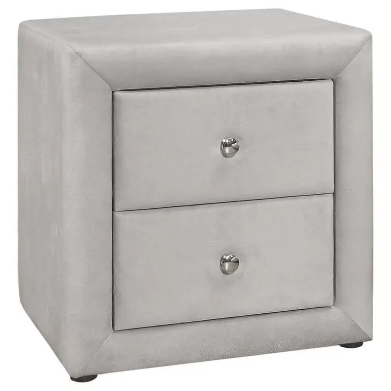 Nightstand - upholstered / 2 storage drawers - 21"h - light grey velvet - Monarch