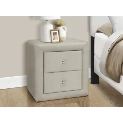 Nightstand - upholstered / 2 storage drawers - 21"h - light grey velvet - Monarch