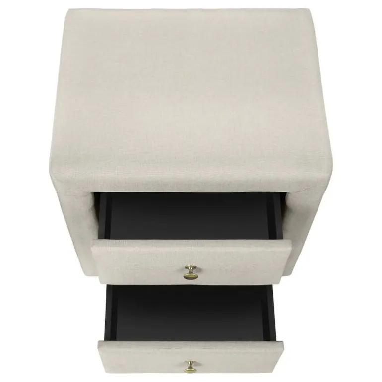 Nightstand - upholstered / 2 storage drawers - 21"h - beige linen-look - Monarch