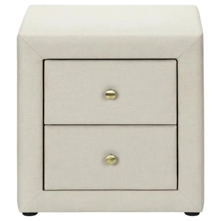 Nightstand - upholstered / 2 storage drawers - 21"h - beige linen-look - Monarch