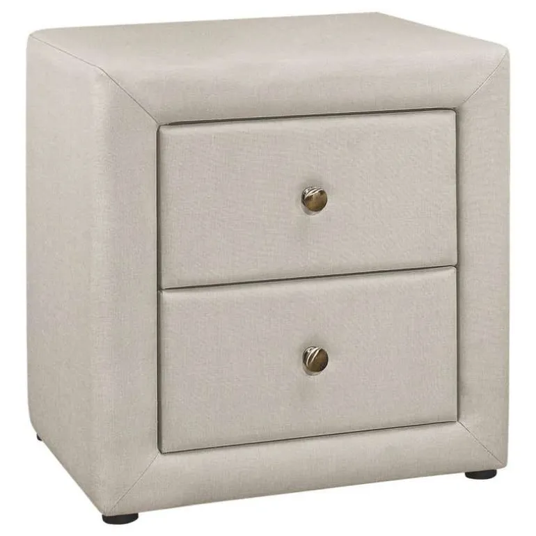 Nightstand - upholstered / 2 storage drawers - 21"h - beige linen-look - Monarch