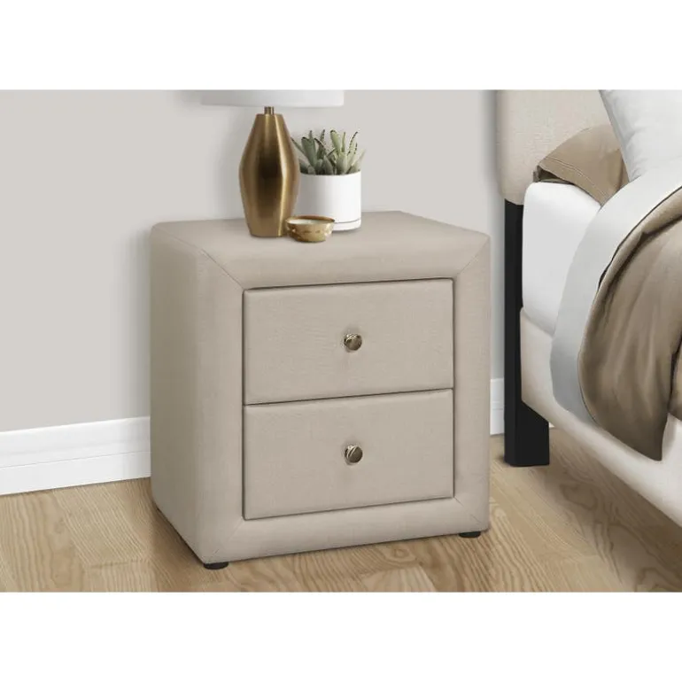 Nightstand - upholstered / 2 storage drawers - 21"h - beige linen-look - Monarch