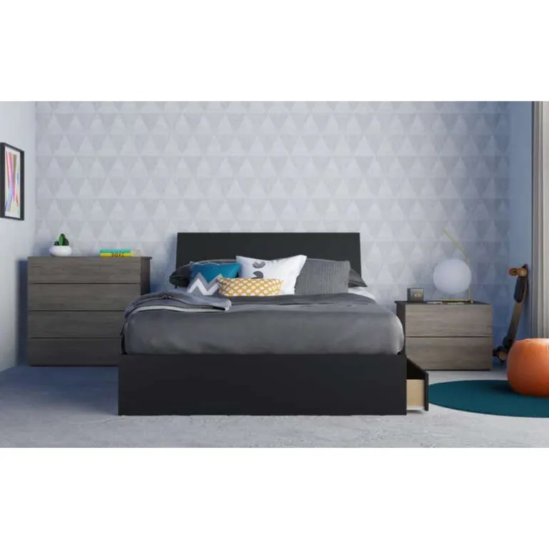 Nightstand, 2-Drawer, Bark Grey - Nexera