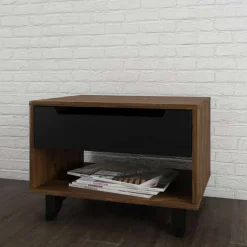 Nightstand, 1-Drawer, Truffle & Black - Nexera