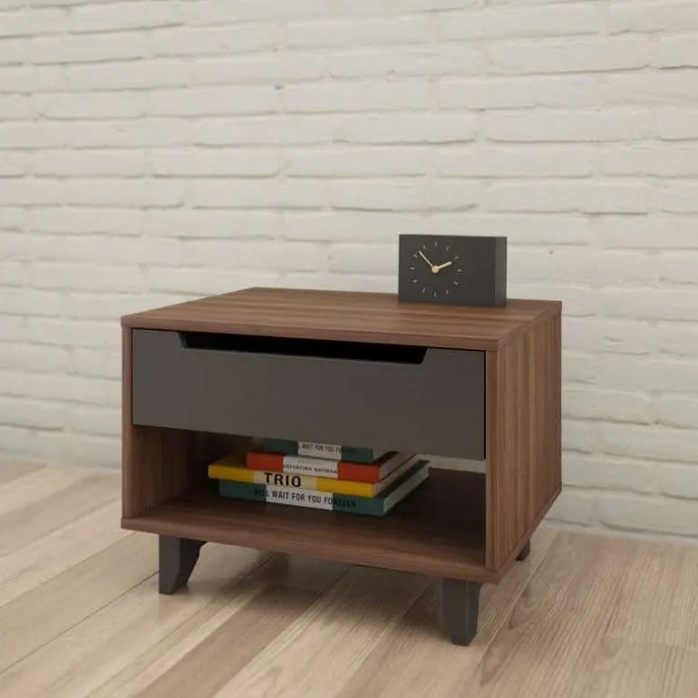Nightstand, 1-Drawer, Walnut & Charcoal - Nexera
