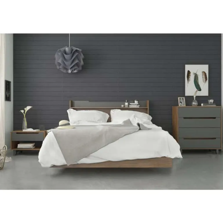 Nightstand, 1-Drawer, Walnut & Charcoal - Nexera
