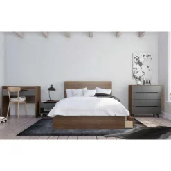 Nightstand, 1-Drawer, Walnut & Charcoal - Nexera