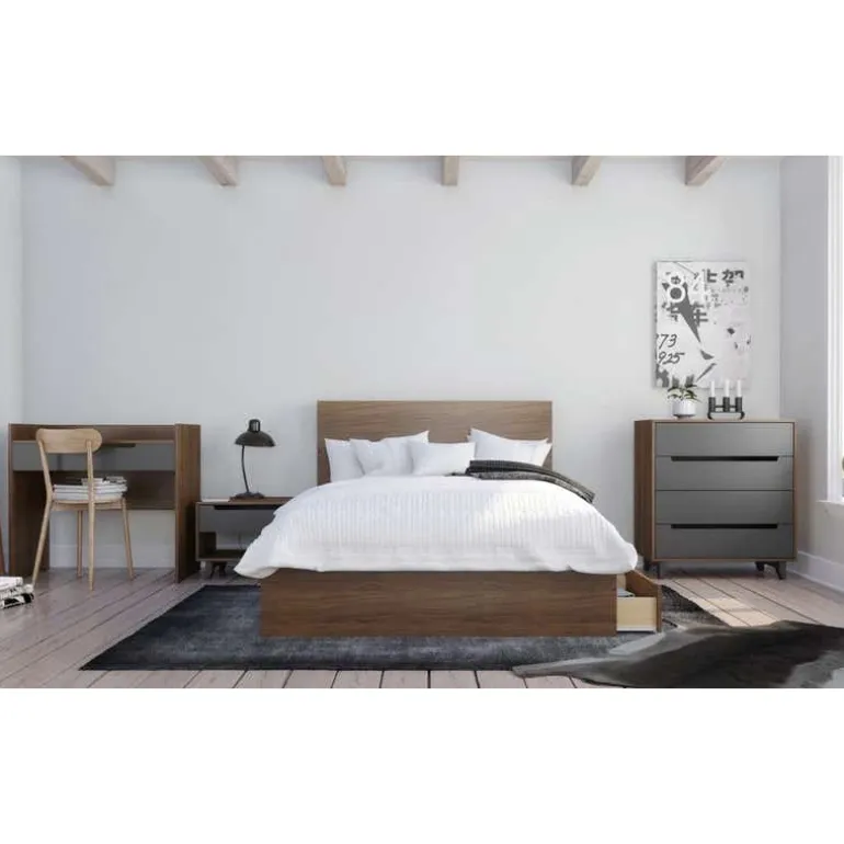 Nightstand, 1-Drawer, Walnut & Charcoal - Nexera