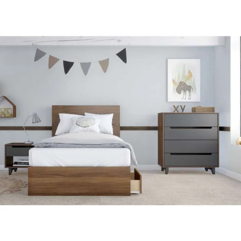 Nightstand, 1-Drawer, Walnut & Charcoal - Nexera