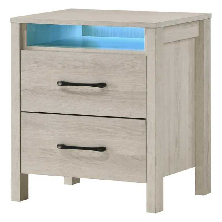 Nightstand with 2 Storage Drawers and LED Lighting