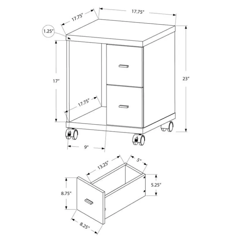 Office cabinet - dark taupe with 2 drawers on castors - Monarch