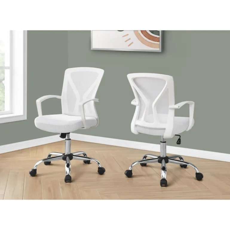 Office chair - white / chrome base on castors - Monarch