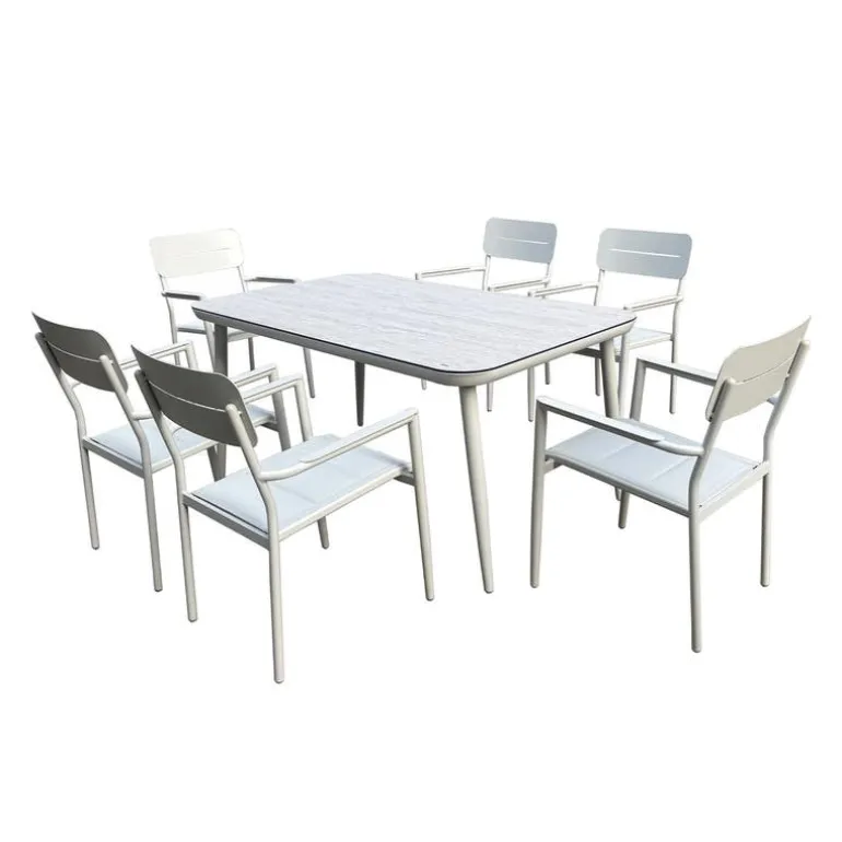 Outdoor Aluminum Dining Set with Tempered Glass Top and 6 Chairs