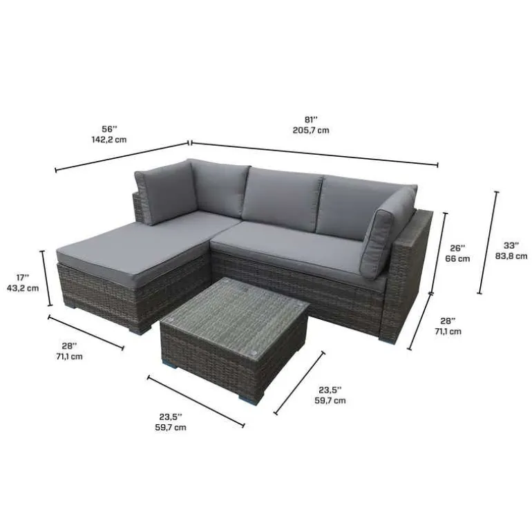 Outdoor Rattan Sectional with Coffee Table - 2 pcs