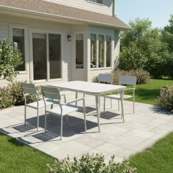 Outdoor Rectangular Aluminum Table with Tempered Glass Top