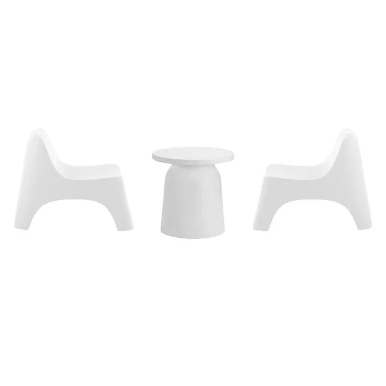 Outdoor Resin Conversation Set with 1 Accent Table and 2 Stackable Seats - White