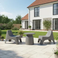 Outdoor Resin Conversation Set with 1 Accent Table and 2 Stackable Seats - Grey