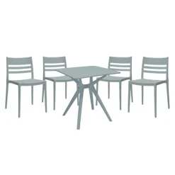 Outdoor Resin Dining Set with 1 Square Table and 4 Stackable Chairs - Grey