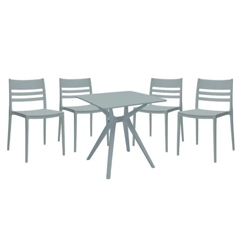 Outdoor Resin Dining Set with 1 Square Table and 4 Stackable Chairs - Grey