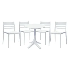 Outdoor Resin Dining Set with 1 Round Table and 4 Stackable Chairs - White