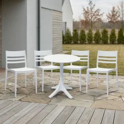 Outdoor Resin Dining Set with 1 Round Table and 4 Stackable Chairs - White