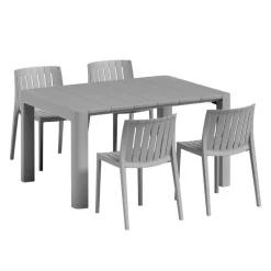 Outdoor Resin Dining Set with 1 Rectangular Table and 4 Stackable Chairs - Grey