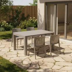 Outdoor Resin Dining Set with 1 Rectangular Table and 4 Stackable Chairs - Grey