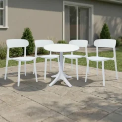 Outdoor Resin Dining Set with 1 Round Table and 4 Stackable Chairs - White