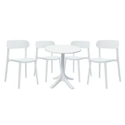 Outdoor Resin Dining Set with 1 Round Table and 4 Stackable Chairs - White