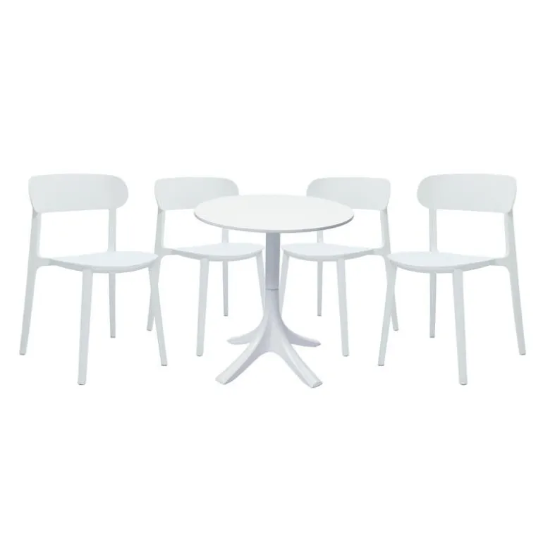 Outdoor Resin Dining Set with 1 Round Table and 4 Stackable Chairs - White