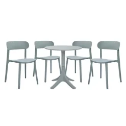 Outdoor Resin Dining Set with 1 Round Table and 4 Stackable Chairs - Grey