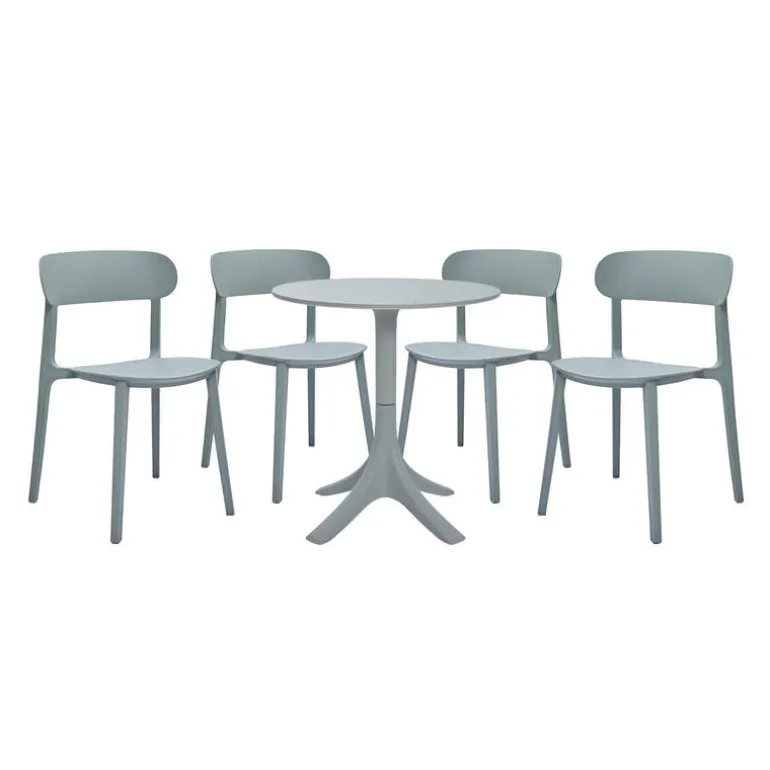 Outdoor Resin Dining Set with 1 Round Table and 4 Stackable Chairs - Grey