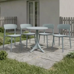 Outdoor Resin Dining Set with 1 Round Table and 4 Stackable Chairs - Grey