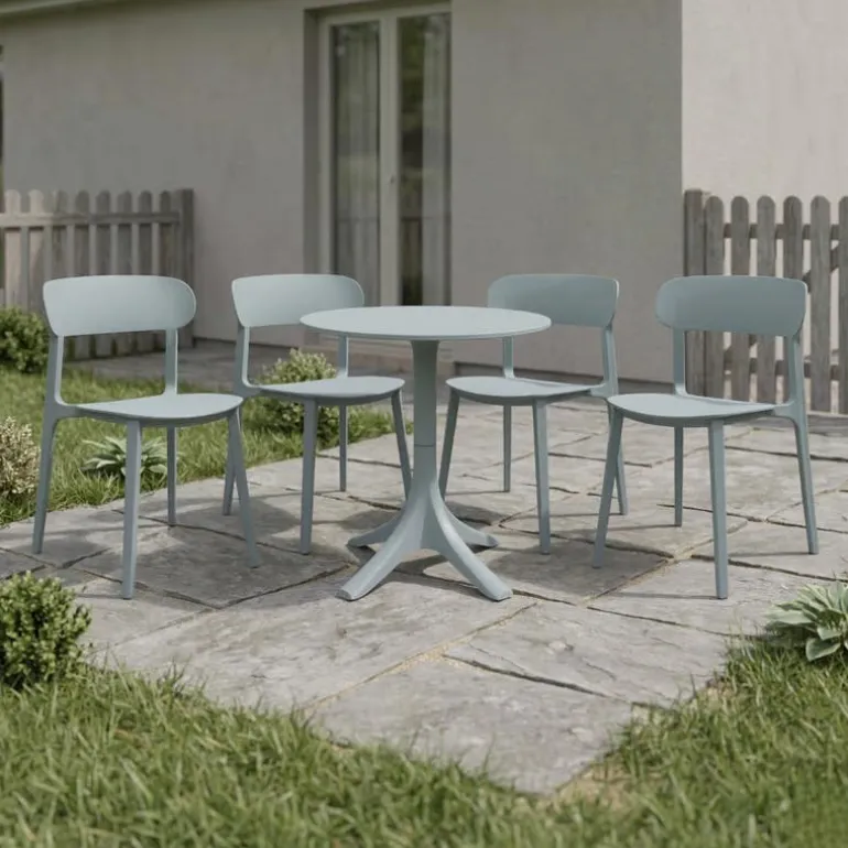 Outdoor Resin Dining Set with 1 Round Table and 4 Stackable Chairs - Grey