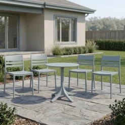 Outdoor Resin Dining Set with 1 Round Table and 4 Stackable Chairs - Grey